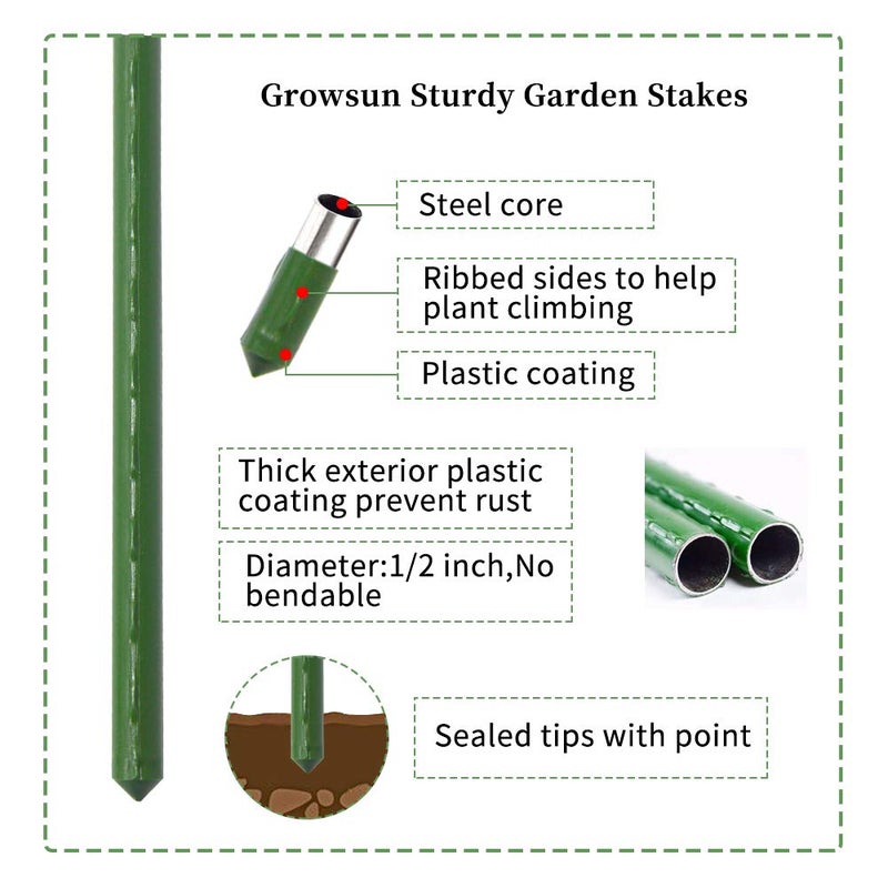 Growsun 4ft Garden Stakes Metal Plastic Coated Plant Cage Supports Tomato Stakes Trellis Climbing for Tomatoes,Trees,Cucumber,Fences,Beans,25 Pack - Image 3